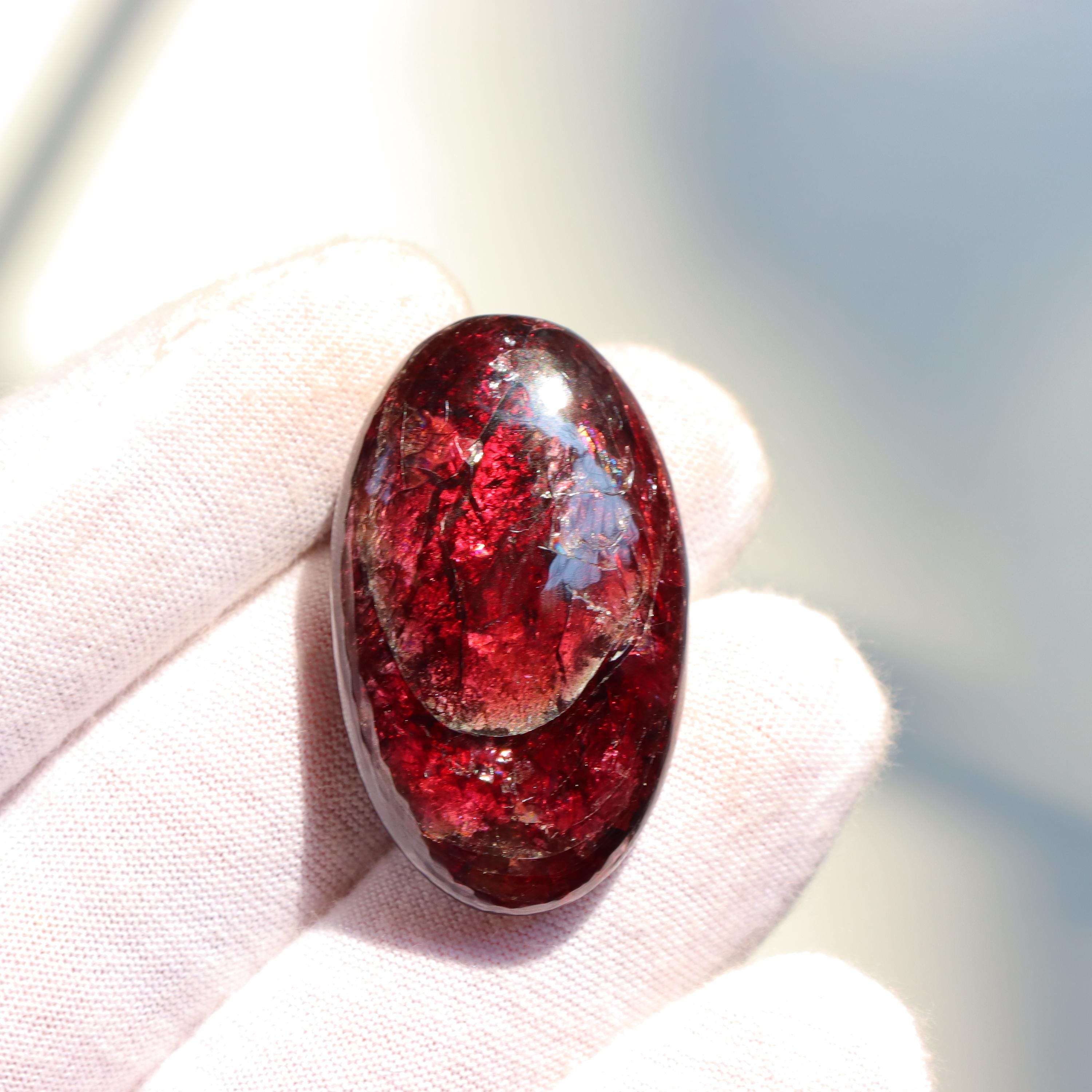 Rhodolite Garnet Palm Stone, Flashy Deep Red Gem, January Birthstone