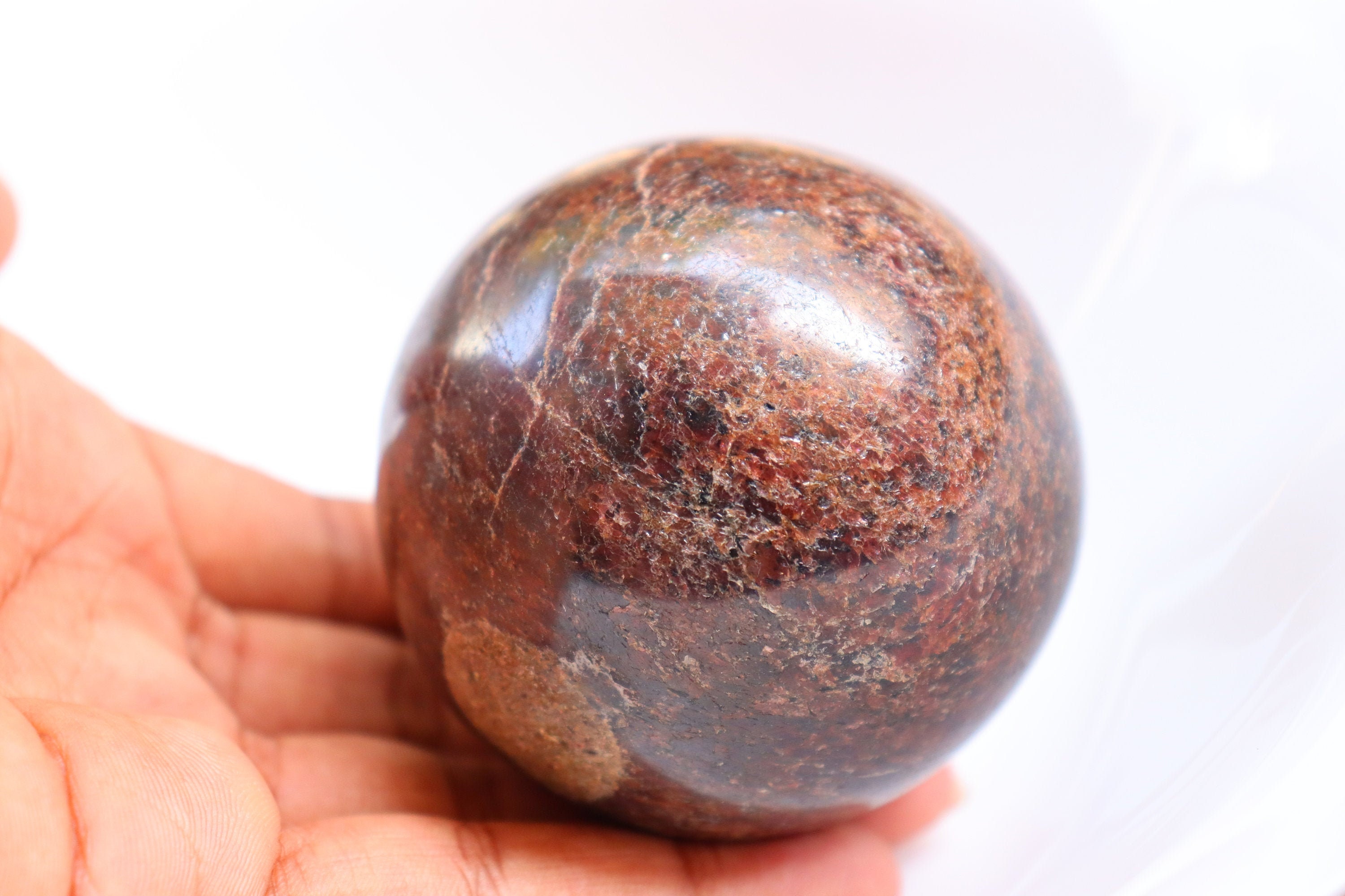 Garnet Sphere, Healing Crystals And Healing Stones. Crystal Healing, Grounding Heart Chakra Display Gemstone, Almandine Crystal Sphere.
