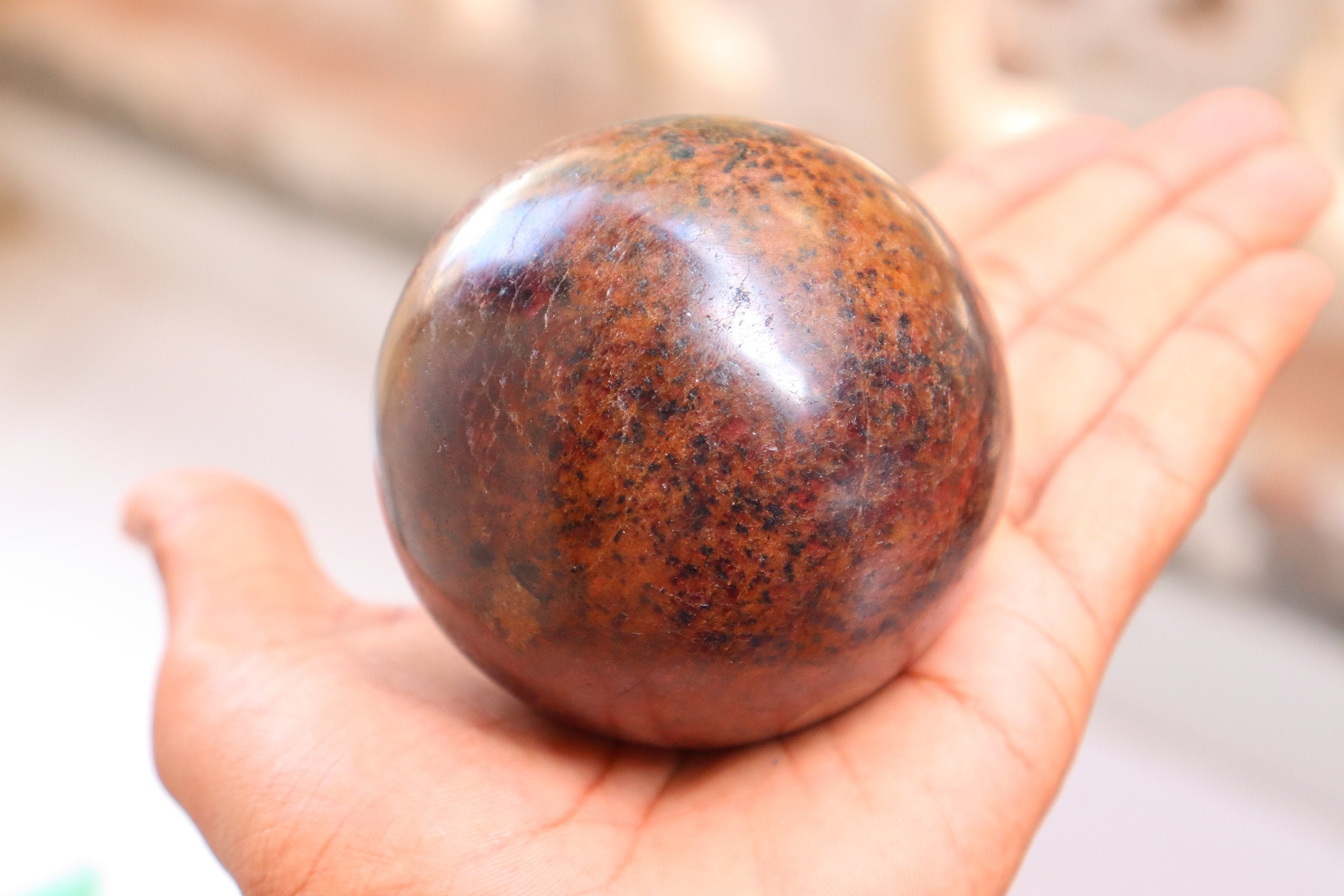 Garnet Sphere, Healing Crystals And Healing Stones. Crystal Healing, Grounding Heart Chakra Display Gemstone, Almandine Crystal Sphere.