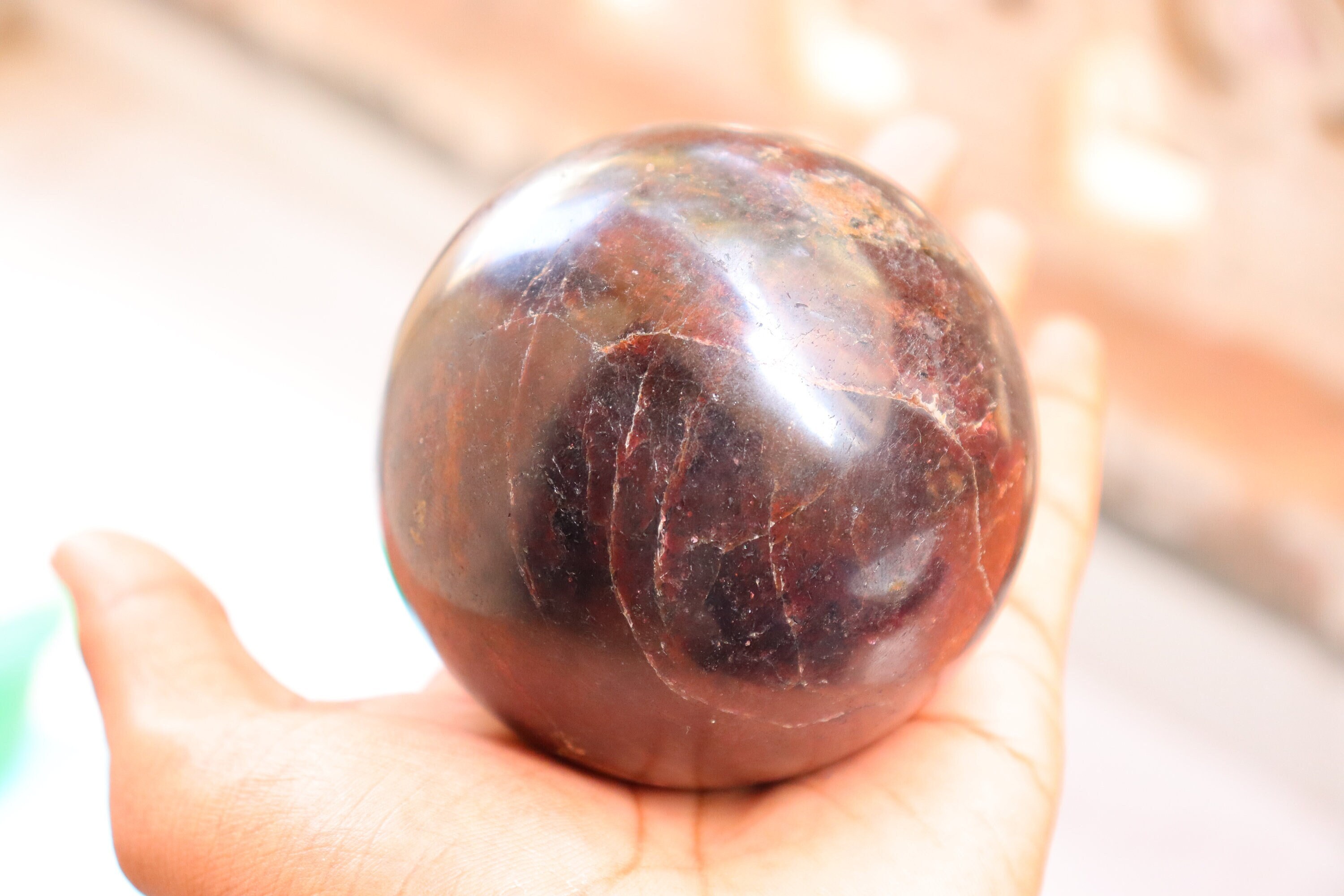 Garnet Sphere, Healing Crystals And Healing Stones. Crystal Healing, Grounding Heart Chakra Display Gemstone, Almandine Crystal Sphere.