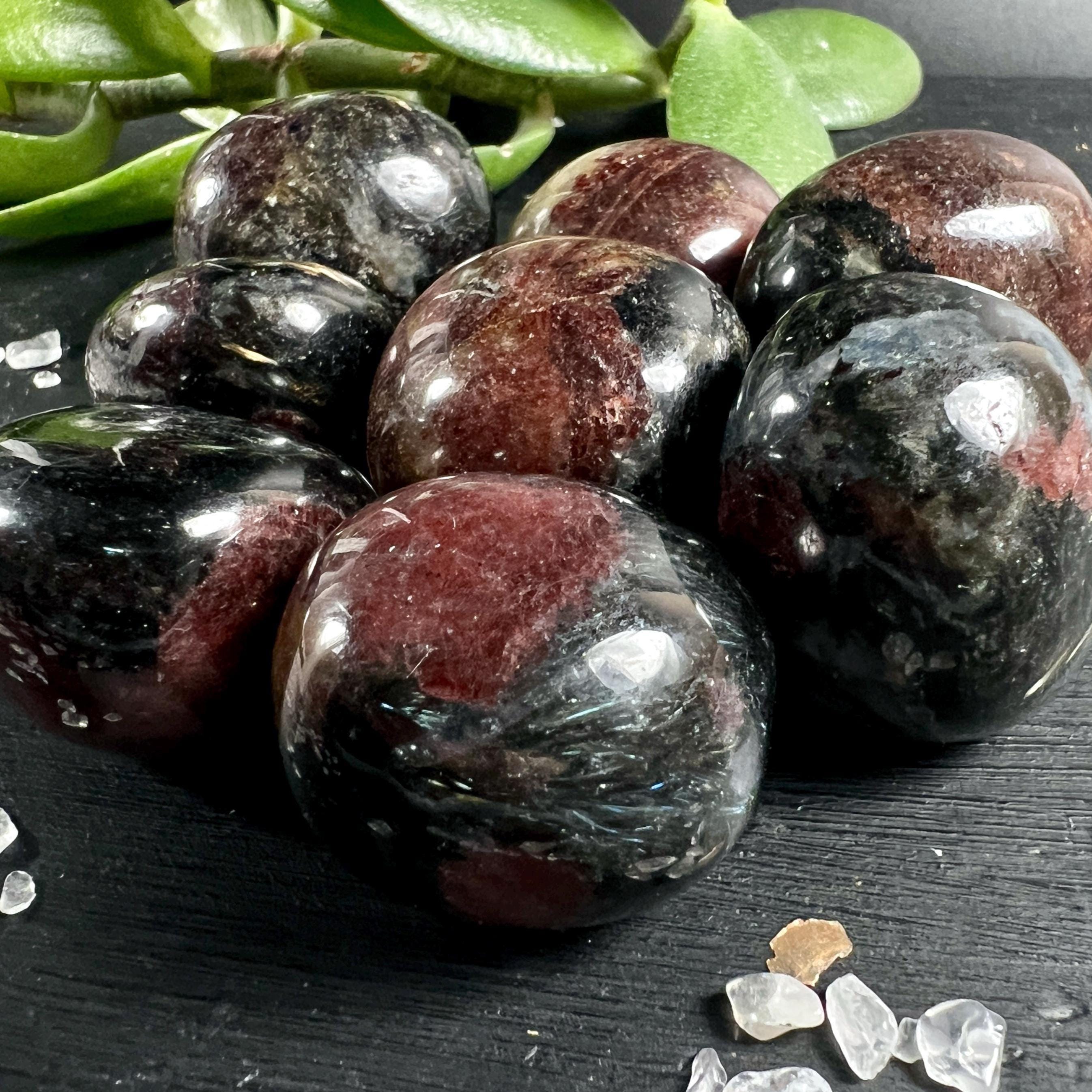 Garnet With Arfvedsonite Tumble Stone | Protection Grounding | Root Chakra Crystal Gift