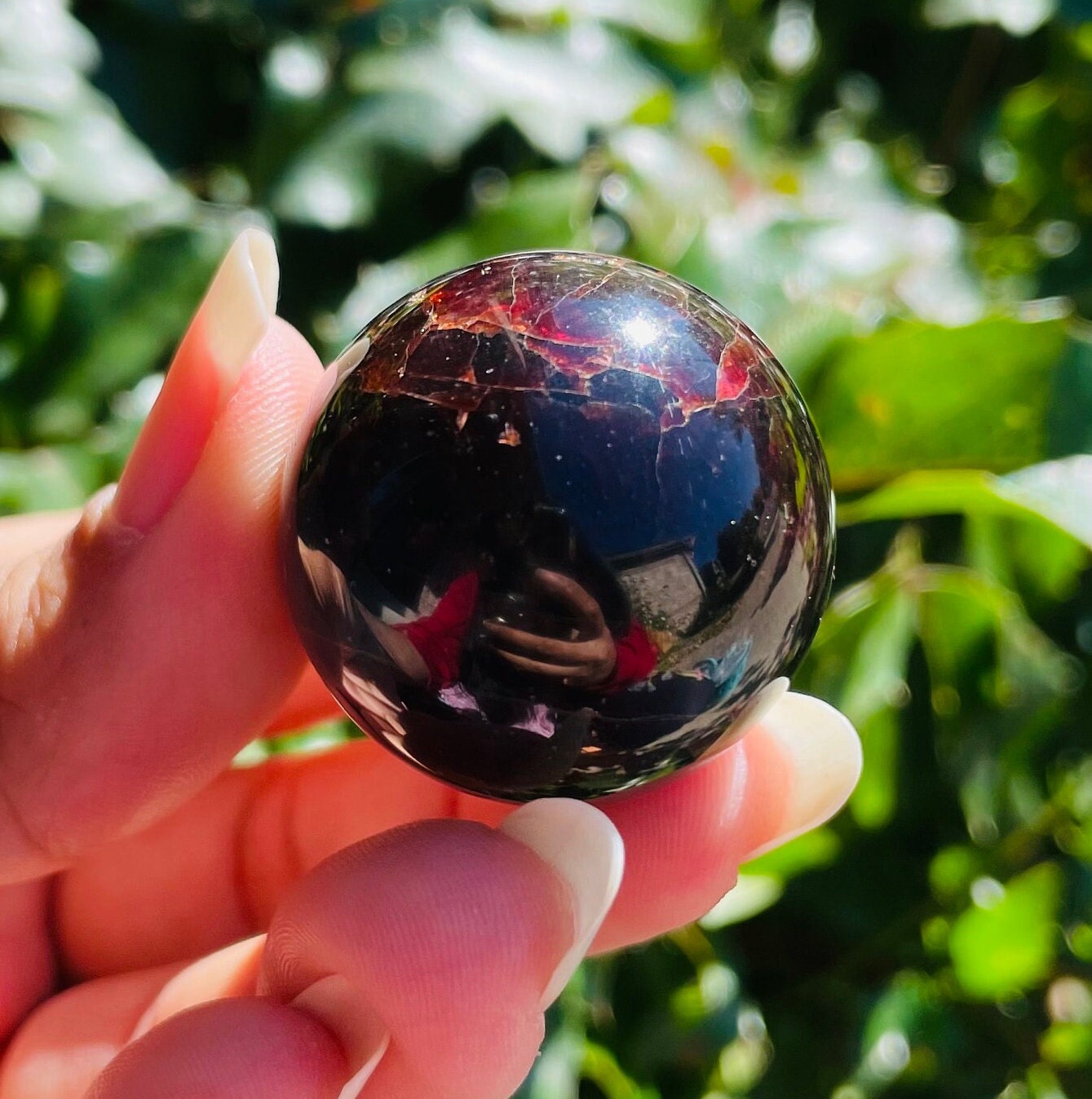 Red Garnet Crystal Sphere: Tumbled Gemstone, Polished Finish (30mm) (62.4g)