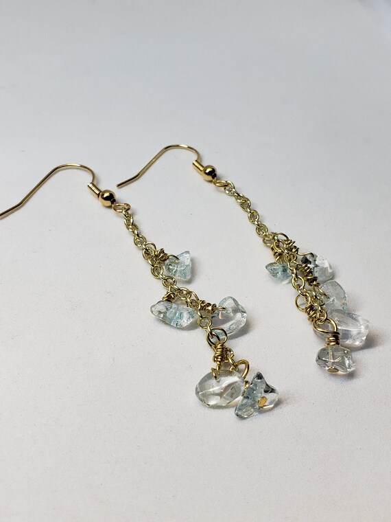Gemstone Chip Chain Earrings, 2.75 Inch Long Dangle Crystal Earrings