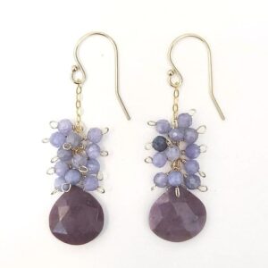 Gemstone Cluster Earrings | Long Drop Earrings | Dumortierite | Tanzanite | Gold-filled
