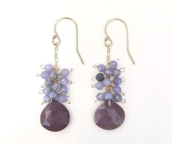 Gemstone Cluster Earrings | Long Drop Earrings | Dumortierite | Tanzanite | Gold-filled Gemstone Cluster Earrings | Long Drop Earrings | Dumortierite | Tanzanite | Gold-filled