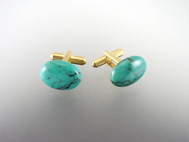 Gemstone Cuff Links - Natural Turquoise Men's Accessories - Hand Made In Usa