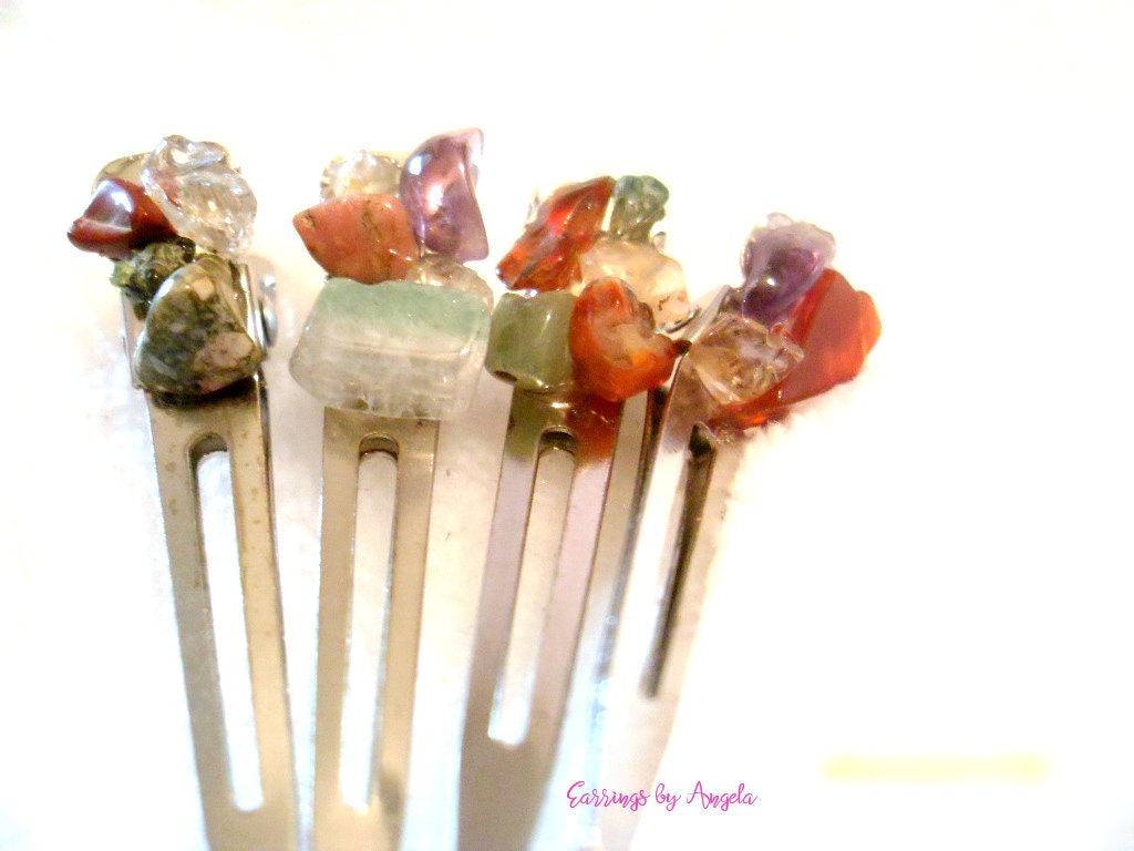 Gemstone Hair Clips//hair Accessories//healing Stones//natural Gemstones//crystal Healing//chakra Stones//chakra Healing//gifts For Her