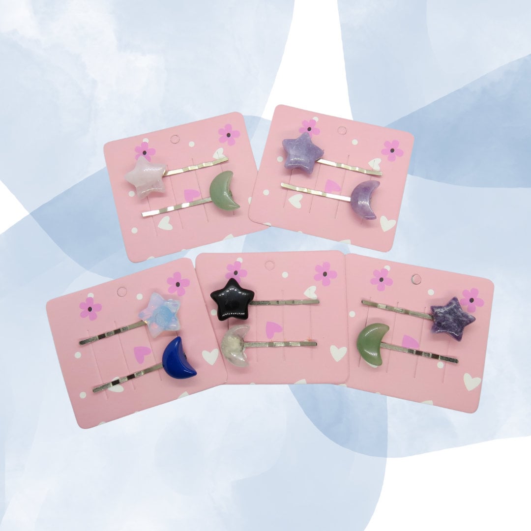 Gemstone Hair Clips - Moon & Star Crystal Barrettes
