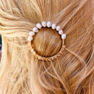 Genuine  Citrine and Pearl Hair Clip Elegant Silver or Gold Bridal Barrette for women Handmade gemstone hair clip for long hair Wedding Hair