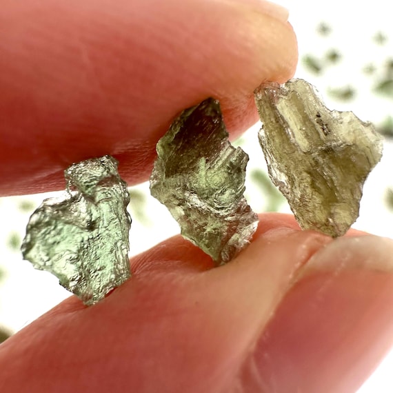 Genuine Moldavite Chips | Raw Tektite Crystals From Czech Republic (1 Gram, 3-10mm Pieces) Genuine Moldavite Chips | Raw Tektite Crystals From Czech Republic (1 Gram, 3-10mm Pieces)
