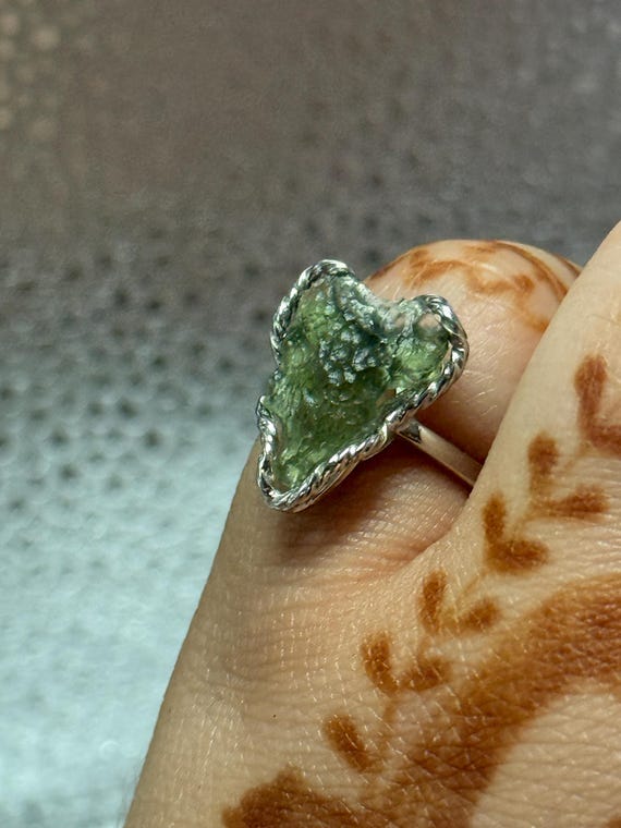 Genuine Moldavite Sterling Silver Adjustable Ring Genuine Moldavite Sterling Silver Adjustable Ring