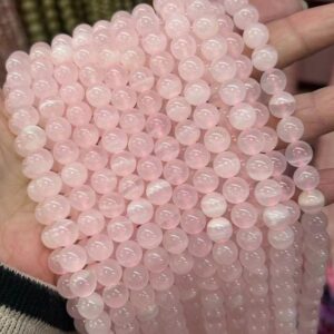Genuine Natural 3A Grade Honey Pink Lemurian Aquatine Calcite Beads 1 Full Strand 15" Loose Round Stone Smooth Healing Gemstone 6/8/10mm