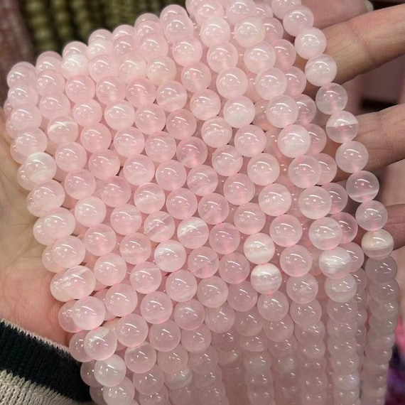 Genuine Natural 3a Grade Honey Pink Lemurian Aquatine Calcite Beads 1 Full Strand 15" Loose Round Stone Smooth Healing Gemstone 6/8/10mm