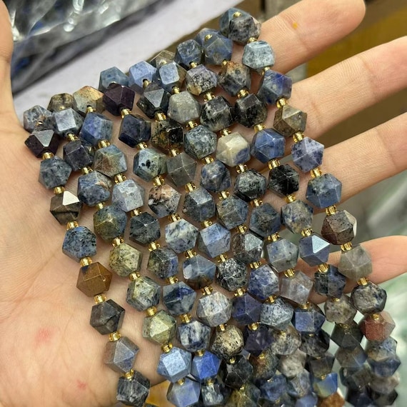 Genuine Natural Dumortierite Gemstone 10mm Beads, Hexagon Cut, 15 Inch Strand
