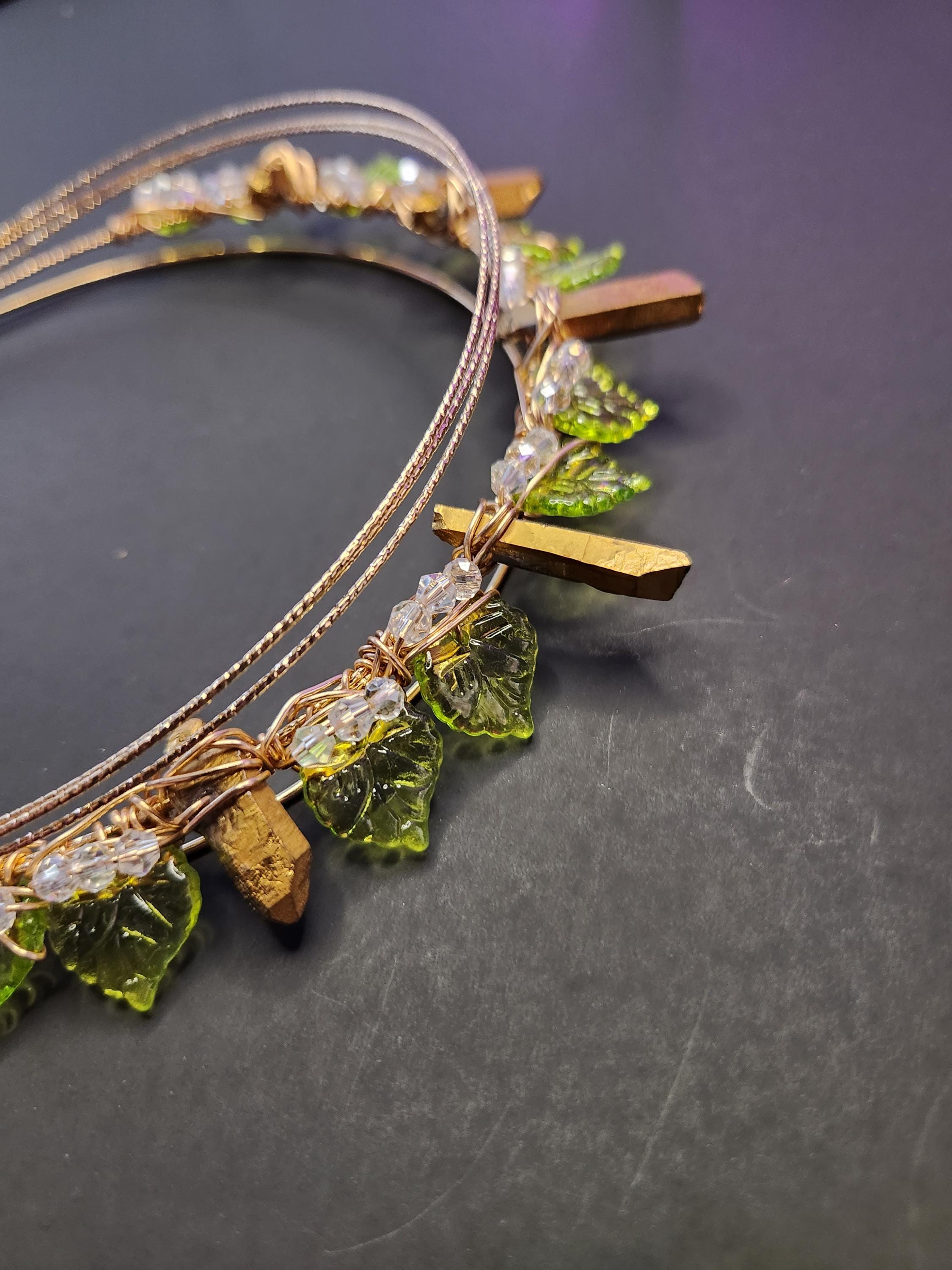 Golden Crystal Crown: Floral Bridal Headpiece Golden Crystal Crown: Floral Bridal Headpiece