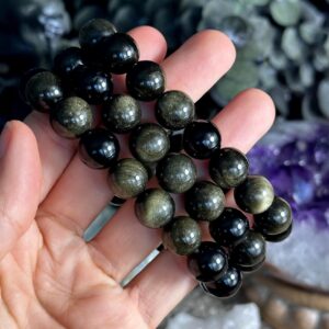 12mm Gold sheen obsidian crystal beaded bracelet