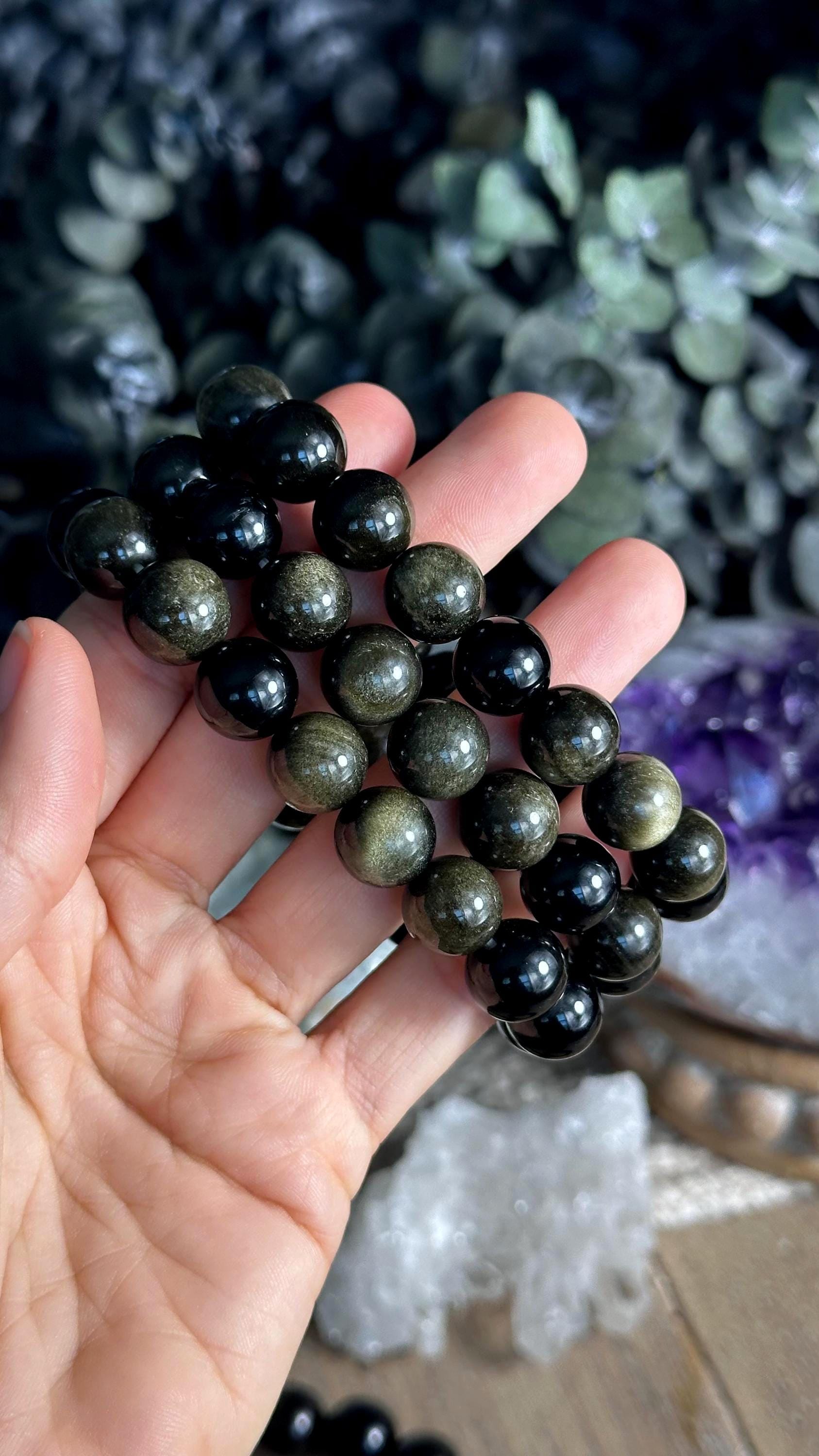 12mm Gold Sheen Obsidian Crystal Beaded Bracelet