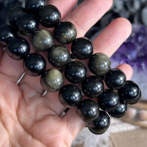 13mm Gold sheen obsidian crystal beaded bracelet