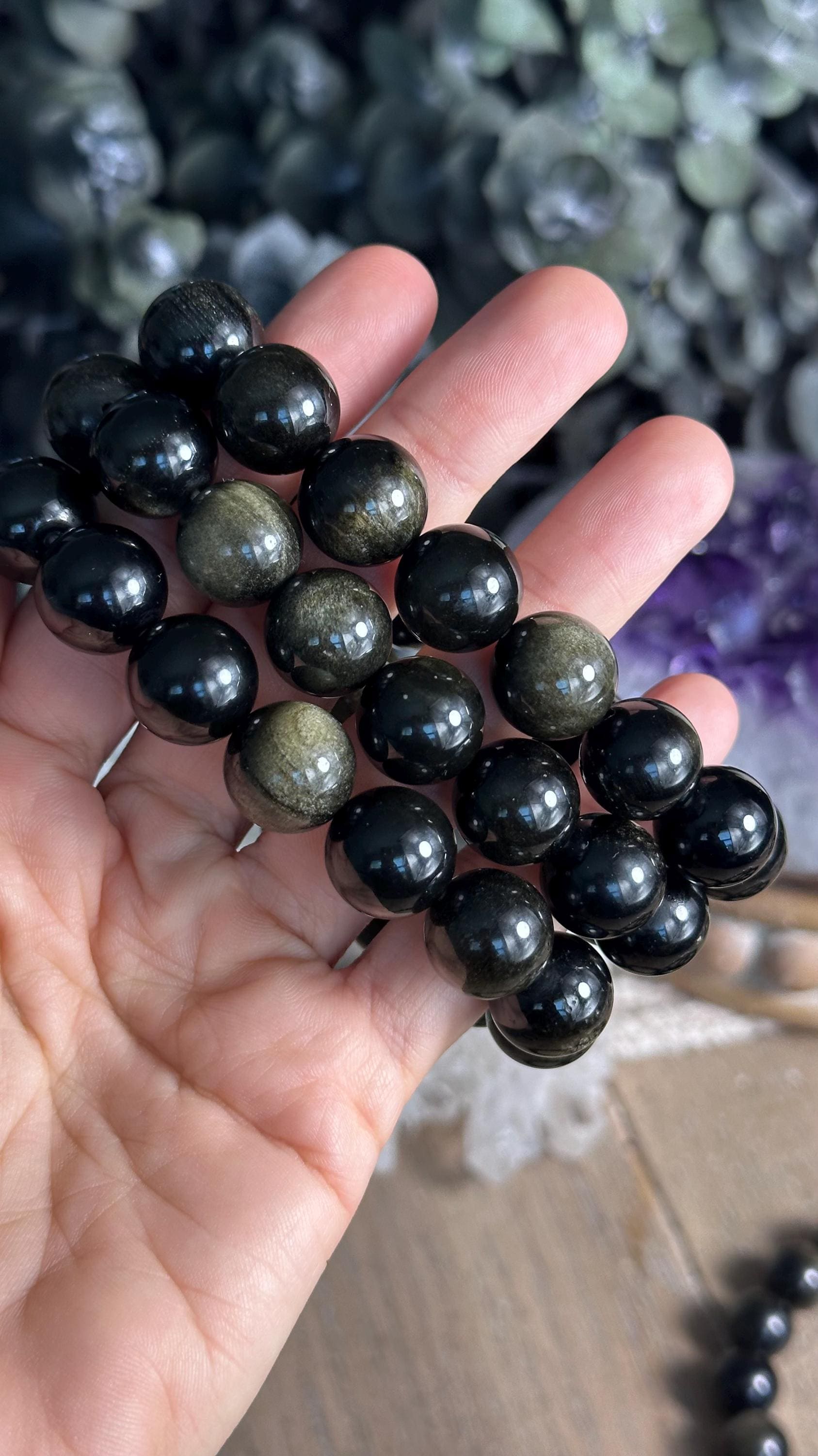 13mm Gold Sheen Obsidian Crystal Beaded Bracelet