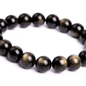 19 Pcs - 10-11MM Gold Sheen Obsidian Bracelet Grade AAA+ Genuine Natural Round Gemstone Beads, One and Only (B0286-1169)