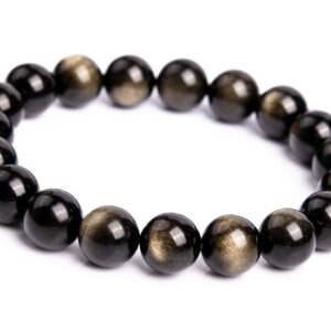 19 Pcs - 10-11MM Gold Sheen Obsidian Bracelet Grade AAA+ Genuine Natural Round Gemstone Beads, One and Only (B0287-1169)