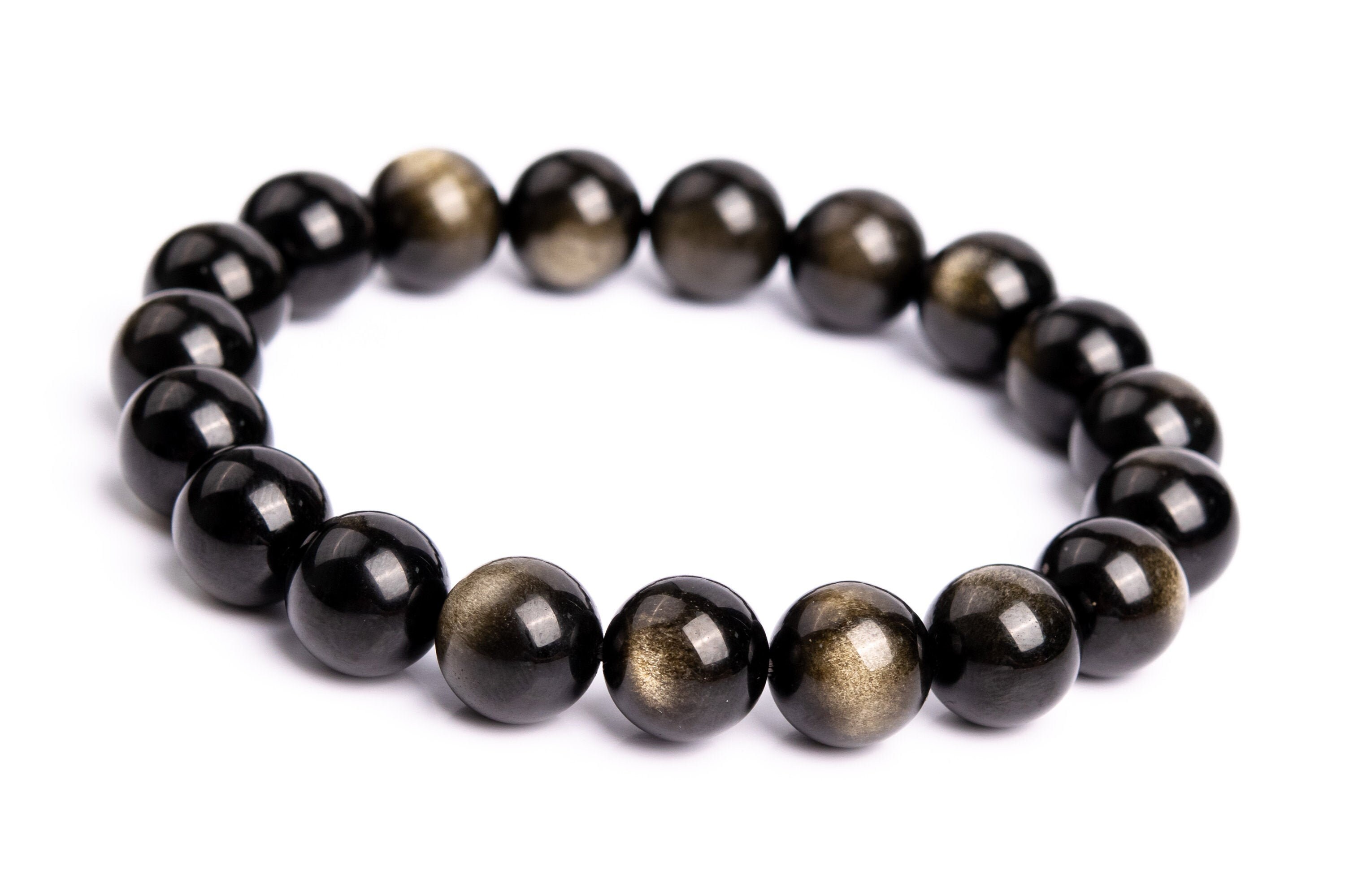 19 Pcs - 10-11mm Gold Sheen Obsidian Bracelet Grade Aaa+ Genuine Natural Round Gemstone Beads, One And Only (b0287-1169)