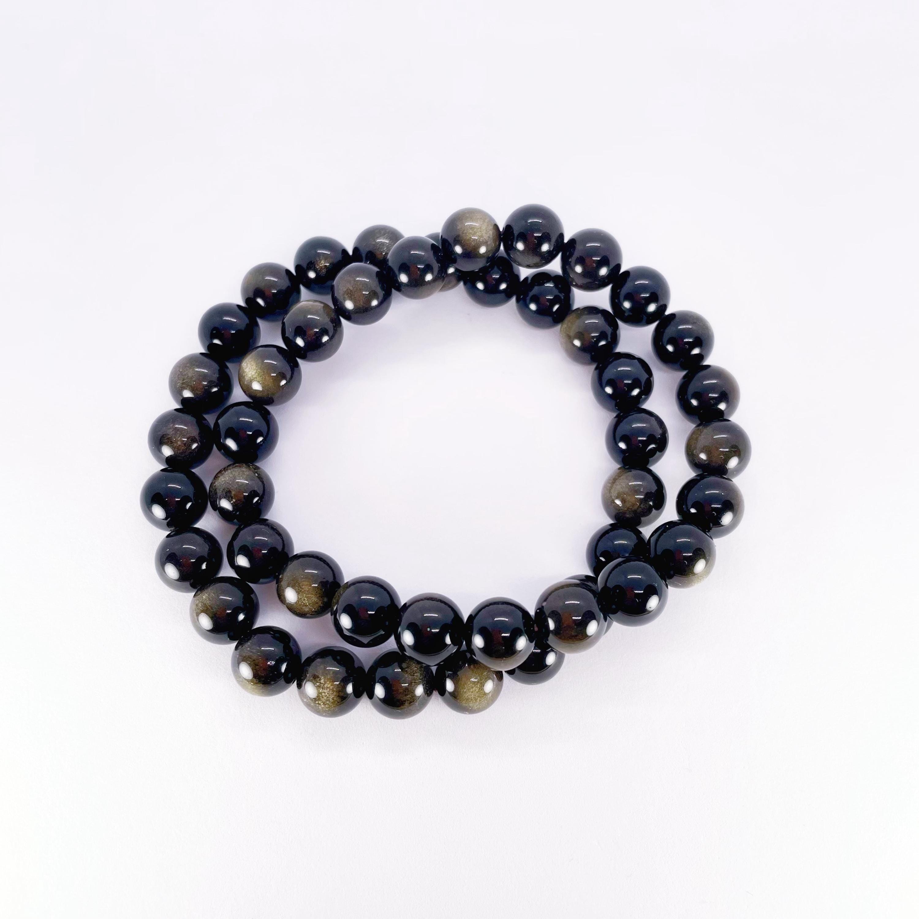Golden Obsidian Beaded Bracelet, 8mm, Protection Grounding Energy, Christmas Birthday Gift For Brothers, Capricorn Birthstone, Mirror Stone