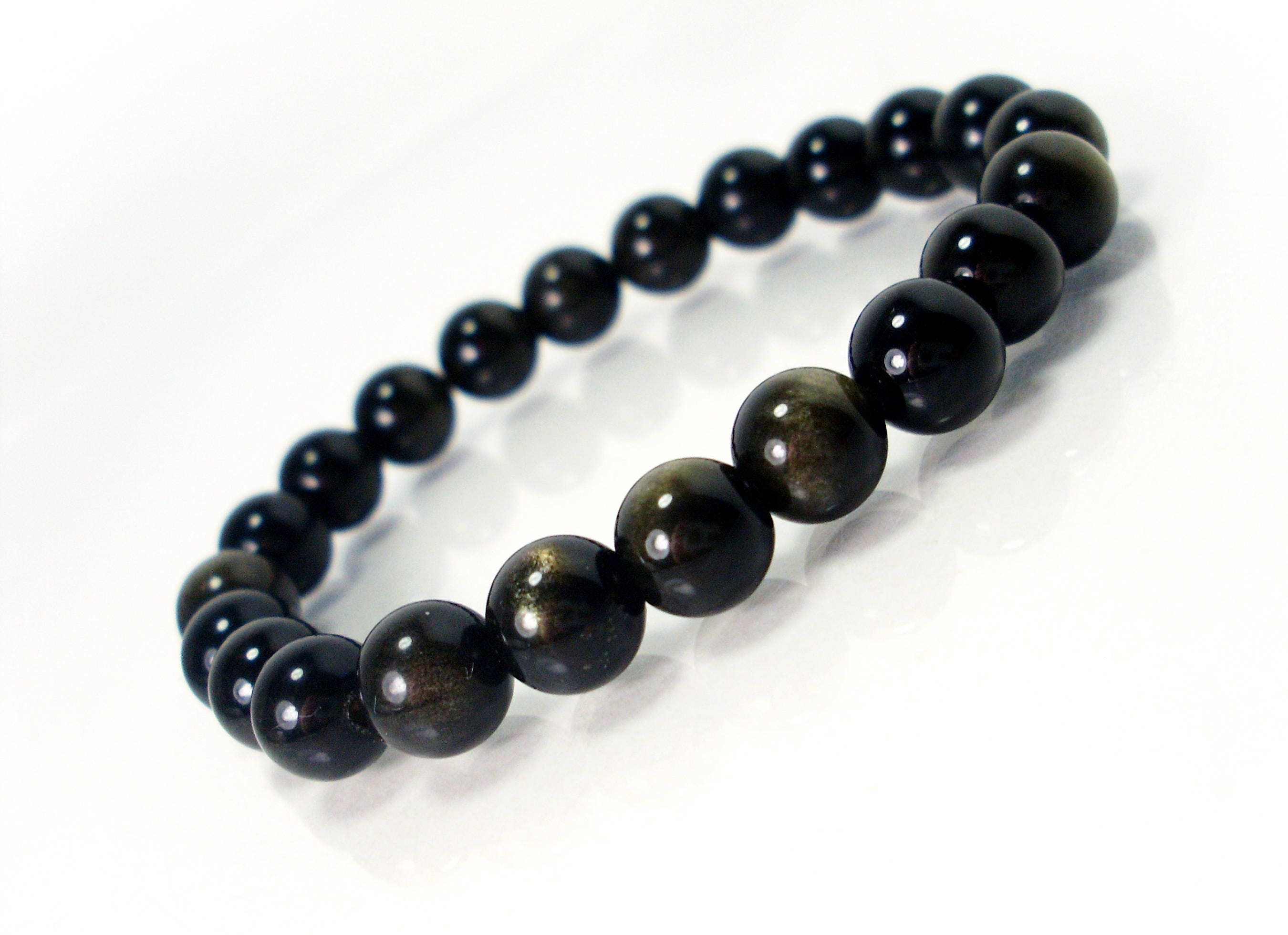 Golden Sheen Obsidian Bracelet 8mm, Natural Gemstone Bracelet, Women Men Bracelet, Black Beaded Bracelet, Gift For Him Her +gift Bag