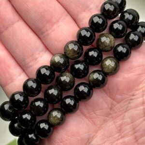 Gold Sheen Obsidian Bracelet | 6-12mm | - No. 710 (polished Black Crystal Jewelry, Solar Plexus Chakra) Gold Sheen Obsidian Bracelet | 6-12mm | - No. 710 (polished Black Crystal Jewelry, Solar Plexus Chakra)