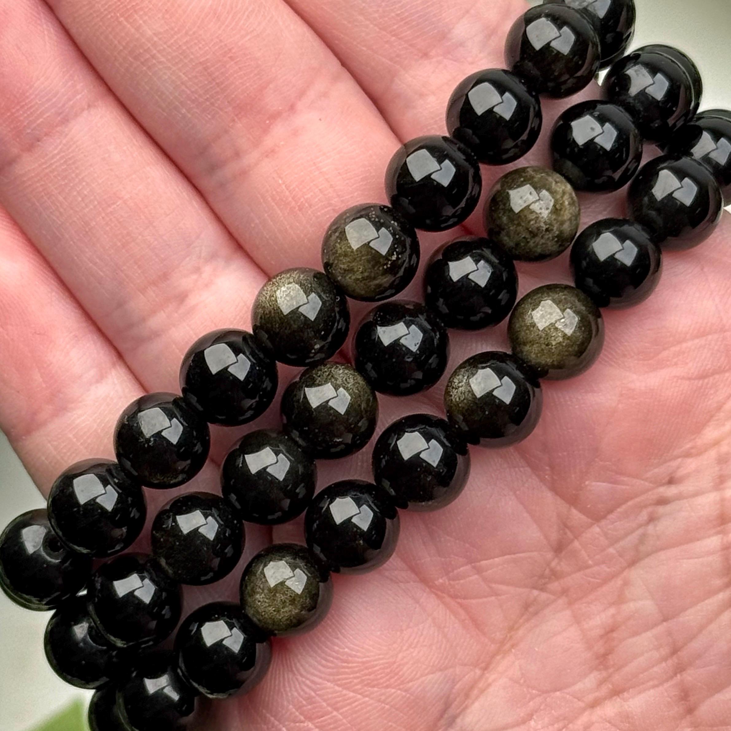 Gold Sheen Obsidian Bracelet | 6-12mm | - No. 710 (polished Black Crystal Jewelry, Solar Plexus Chakra)