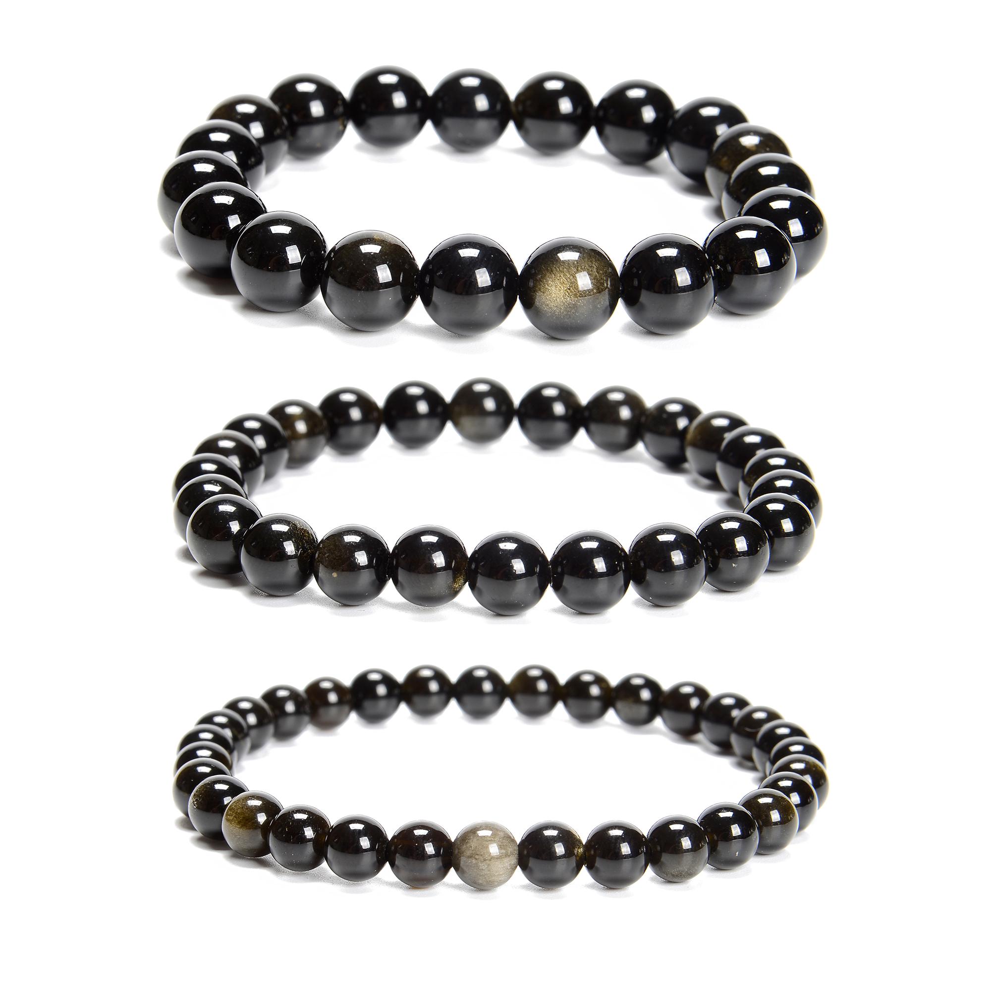Gold Sheen Obsidian Smooth Round Beads Bracelet 6mm To 10mm 7.5''length 3pcs/set Gold Sheen Obsidian Smooth Round Beads Bracelet 6mm To 10mm 7.5''length 3pcs/set