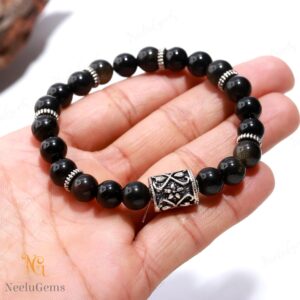 Natural Golden Obsidian Bracelet 8mm, Gold Sheen Protection Stone For Wealth & Power, Black Shimmer Gemstone, Unisex Gift For Him Her