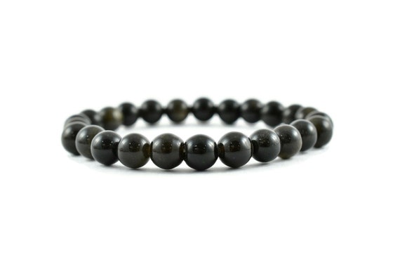Golden Obsidian Round Beaded Bracelet – Healing Crystals, Gemstone Bracelet