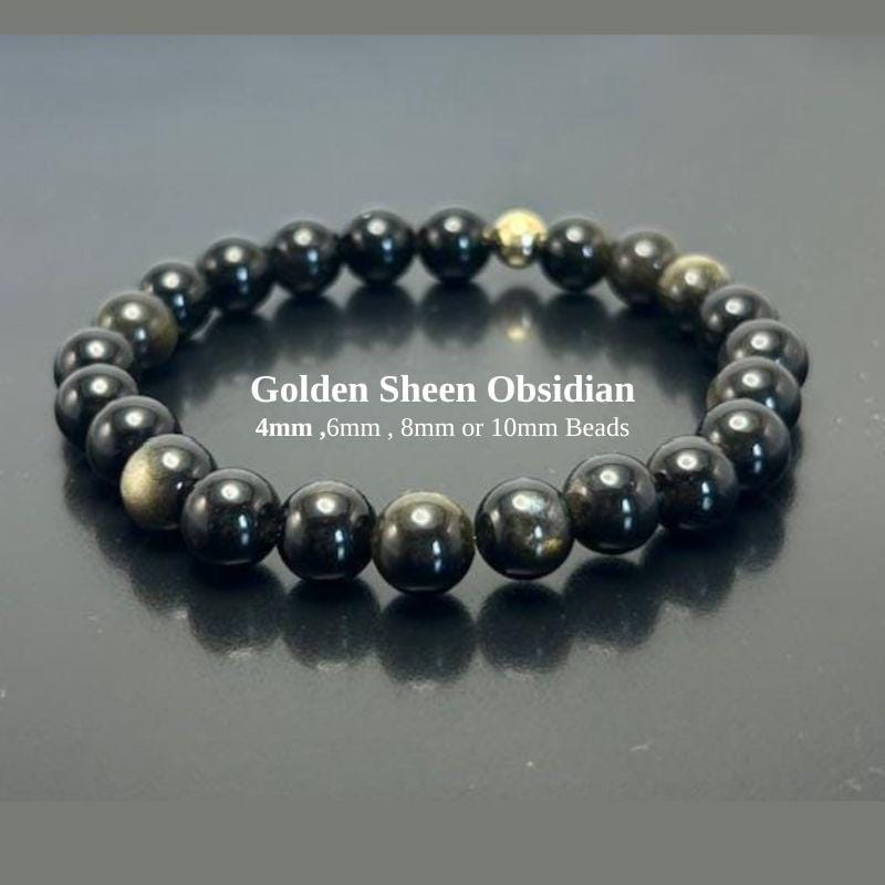 Golden Sheen Obsidian Bracelet: 14k Gold Accent, Handmade Healing Crystal Jewelry