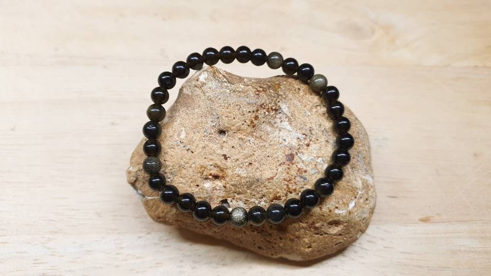 Golden Sheen Obsidian Bracelet. Elastic Stretch 6mm Stones. Reiki Jewelry Uk
