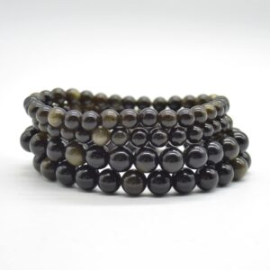 Golden Sheen Obsidian Gemstone Round Beads Bracelet Sample Strand - 6mm, 8mm Or 10mm Sizes - 7.5" Long
