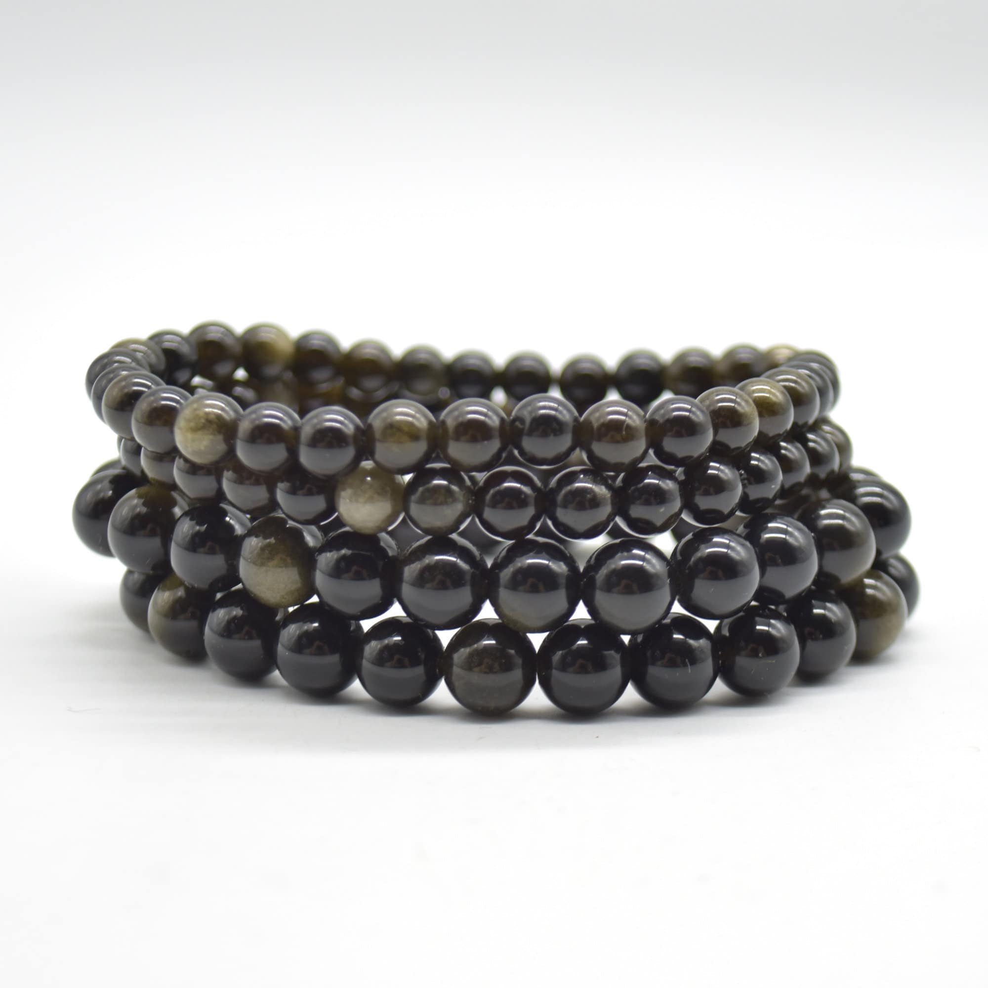 Golden Sheen Obsidian Gemstone Round Beads Bracelet Sample Strand - 6mm, 8mm Or 10mm Sizes - 7.5" Long Golden Sheen Obsidian Gemstone Round Beads Bracelet Sample Strand - 6mm, 8mm Or 10mm Sizes - 7.5" Long