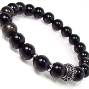 Golden Sheen Obsidian Mens Bracelet With 316l Stainless Steel, Mens Beaded Bracelet,mens Gemstone Bracelet,obsidian Mens Bracelet + Gift Bag