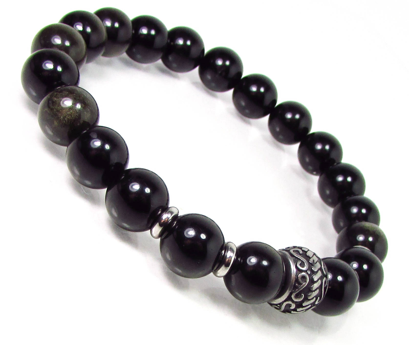 Golden Sheen Obsidian Mens Bracelet With 316l Stainless Steel, Mens Beaded Bracelet,mens Gemstone Bracelet,obsidian Mens Bracelet + Gift Bag