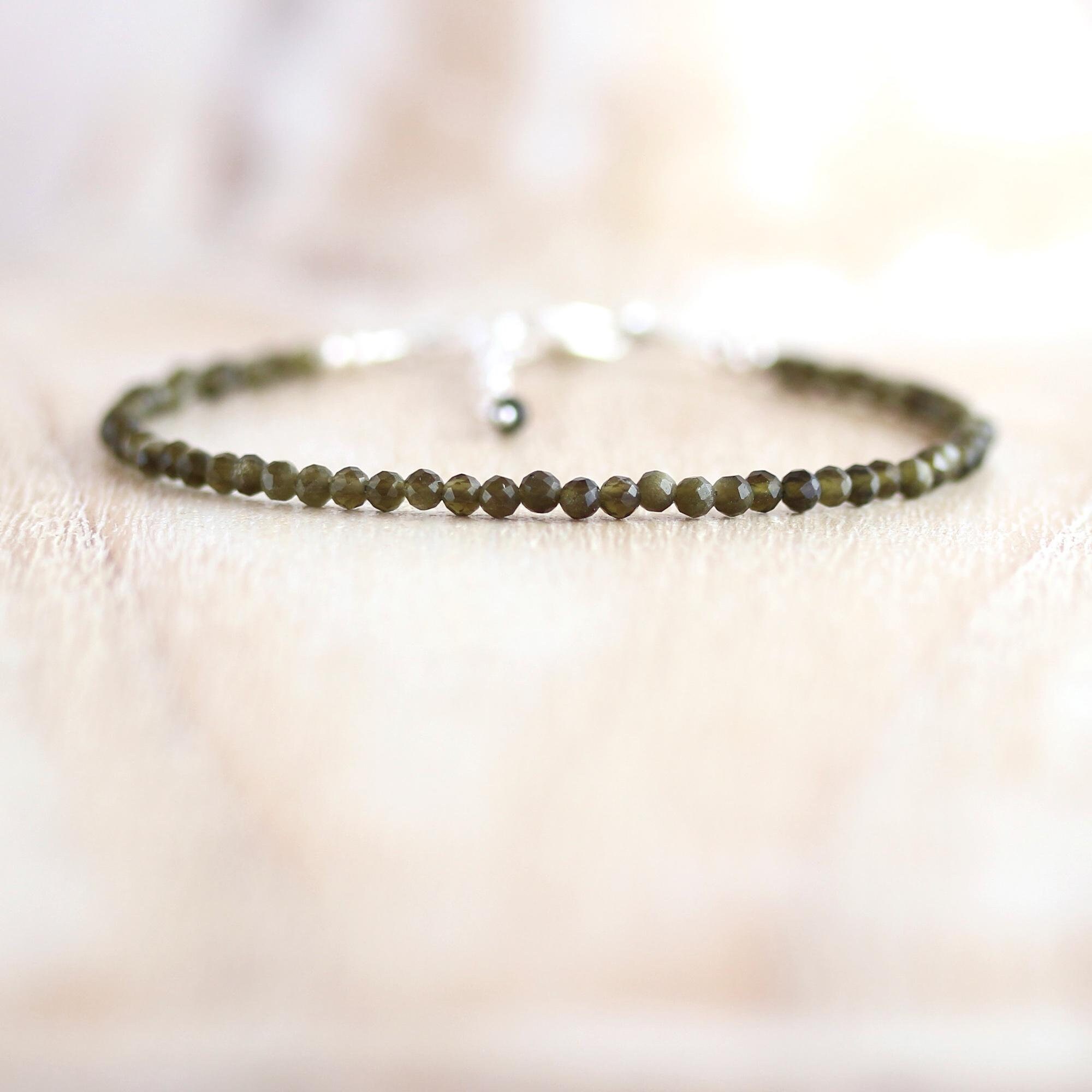 Golden Obsidian & Sterling Silver Bracelet With Tiny 2mm Irregular Nugget Beads, Dainty Natural Gemstone Stacking Bracelet