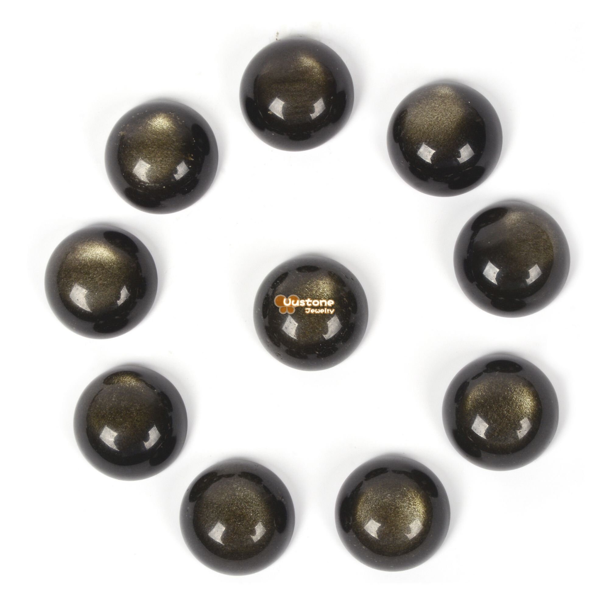 16mm Golden Obsidian Gemstone Round Flatback Cab Cabochon Stone Beads Stone Cab Diy Jewelry Making Stone