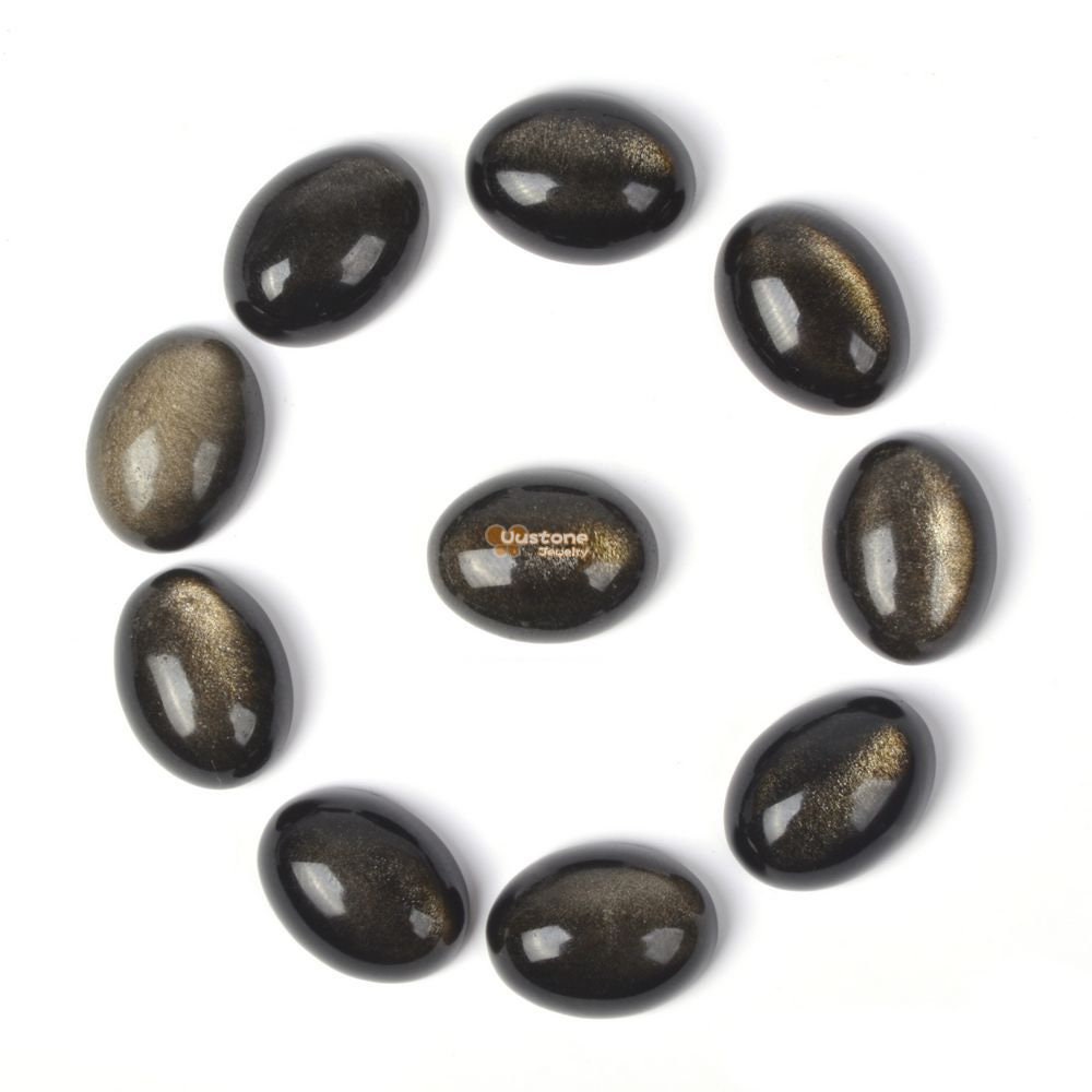 16mm Natural Golden Obsidian Gemstone Oval Flatback Cab Cabochon