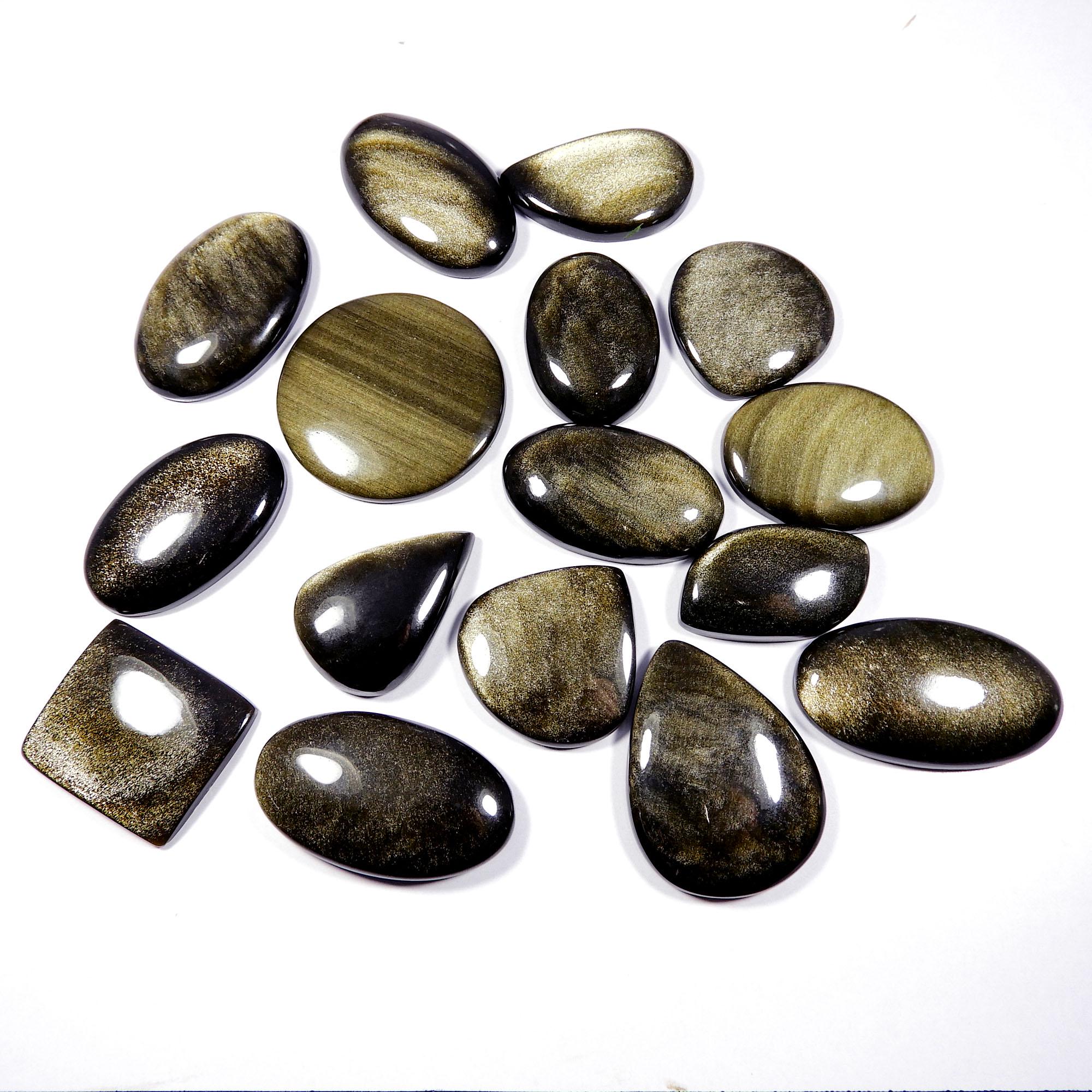 Charming~golden Sheen Obsidian Cabochon. Golden Obsidian. Natural Sparkle Golden Sheen Obsidian Gemstone. Mix Shape Wholesale Obsidian Loose