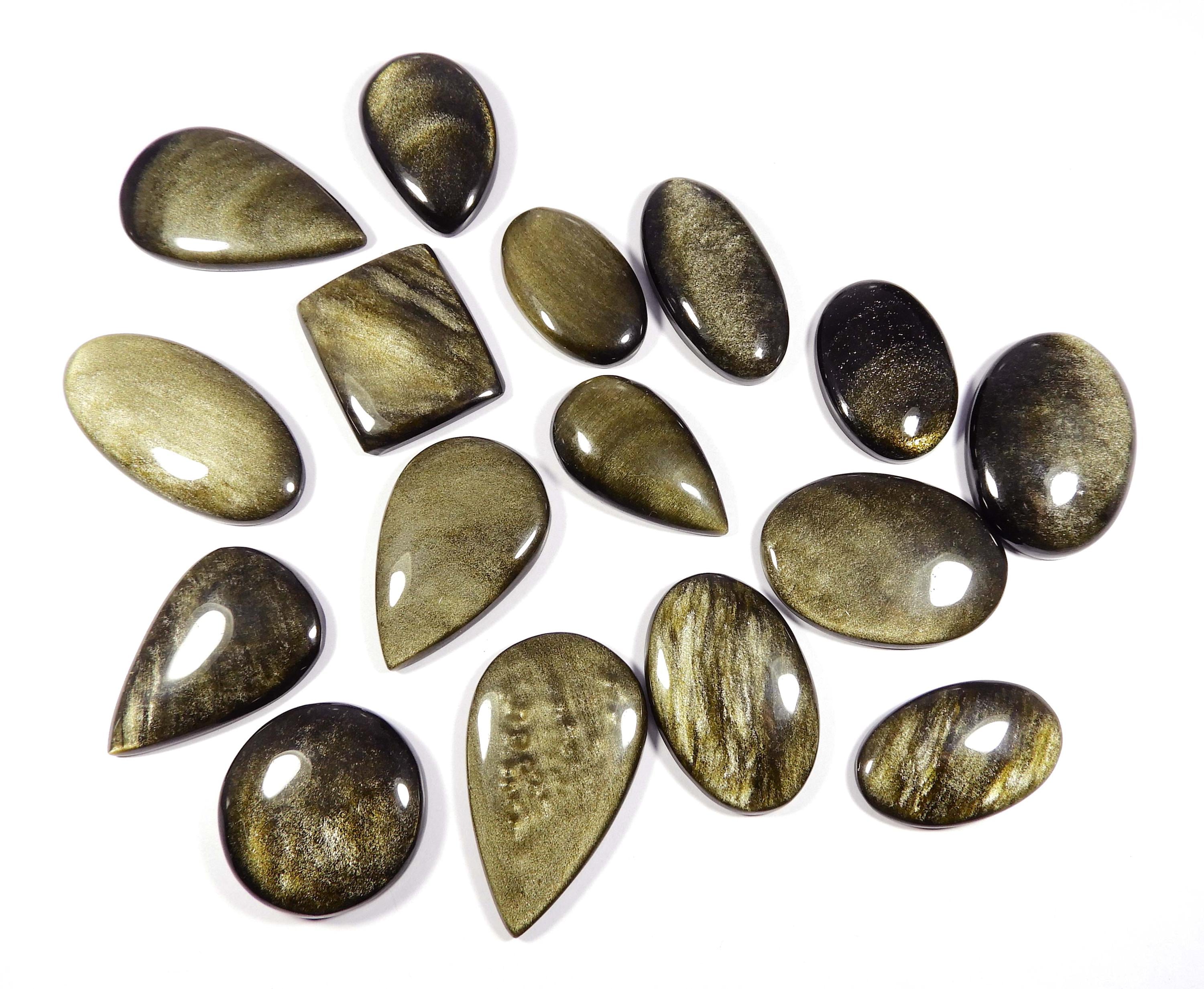 Natural Golden Obsidian Gemstone. Sparkle Golden Sheen Obsidian. Polished Golden Sheen Obsidian Cabochon. Mix Shape Obsidian Loose. Gom-b
