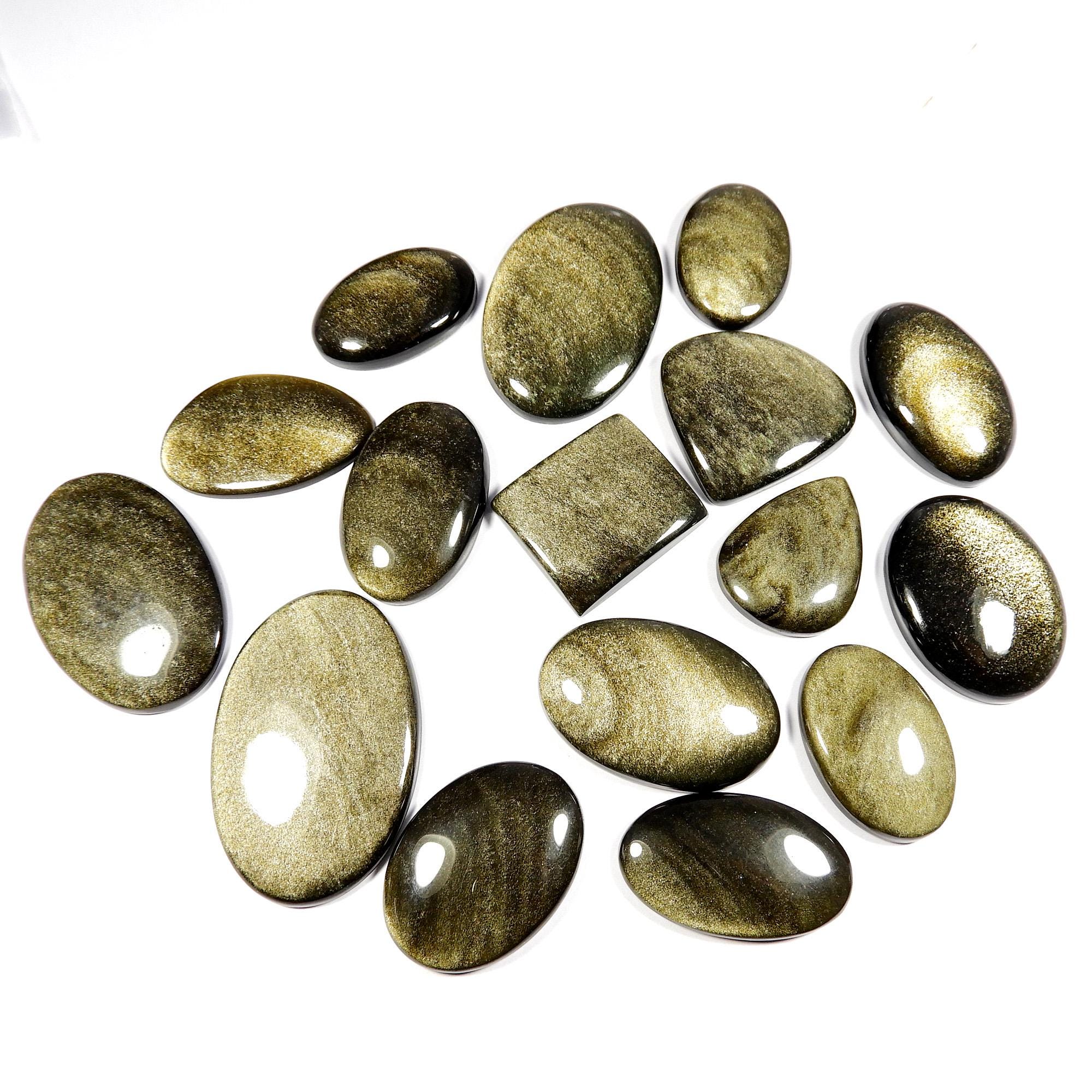 Natural Golden Obsidian. Golden Sheen Obsidian Cabochon. Sparkle Golden Sheen Obsidian Gemstone. Mix Shape Wholesale Obsidian Loose