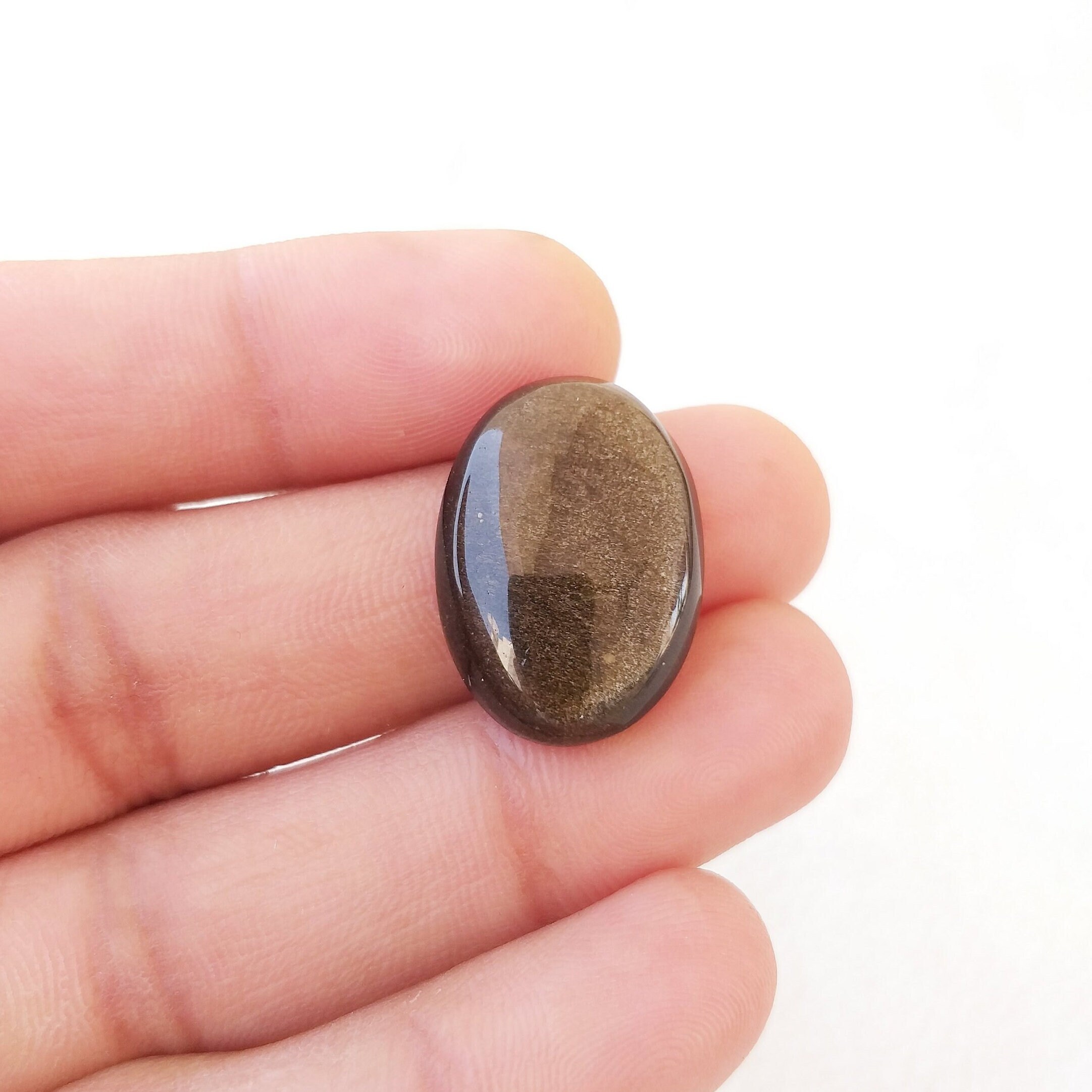 Golden Sheen Obsidian Cabochon: Oval Gemstone Pendant (24x17x7 Mm, 18.9 Carat