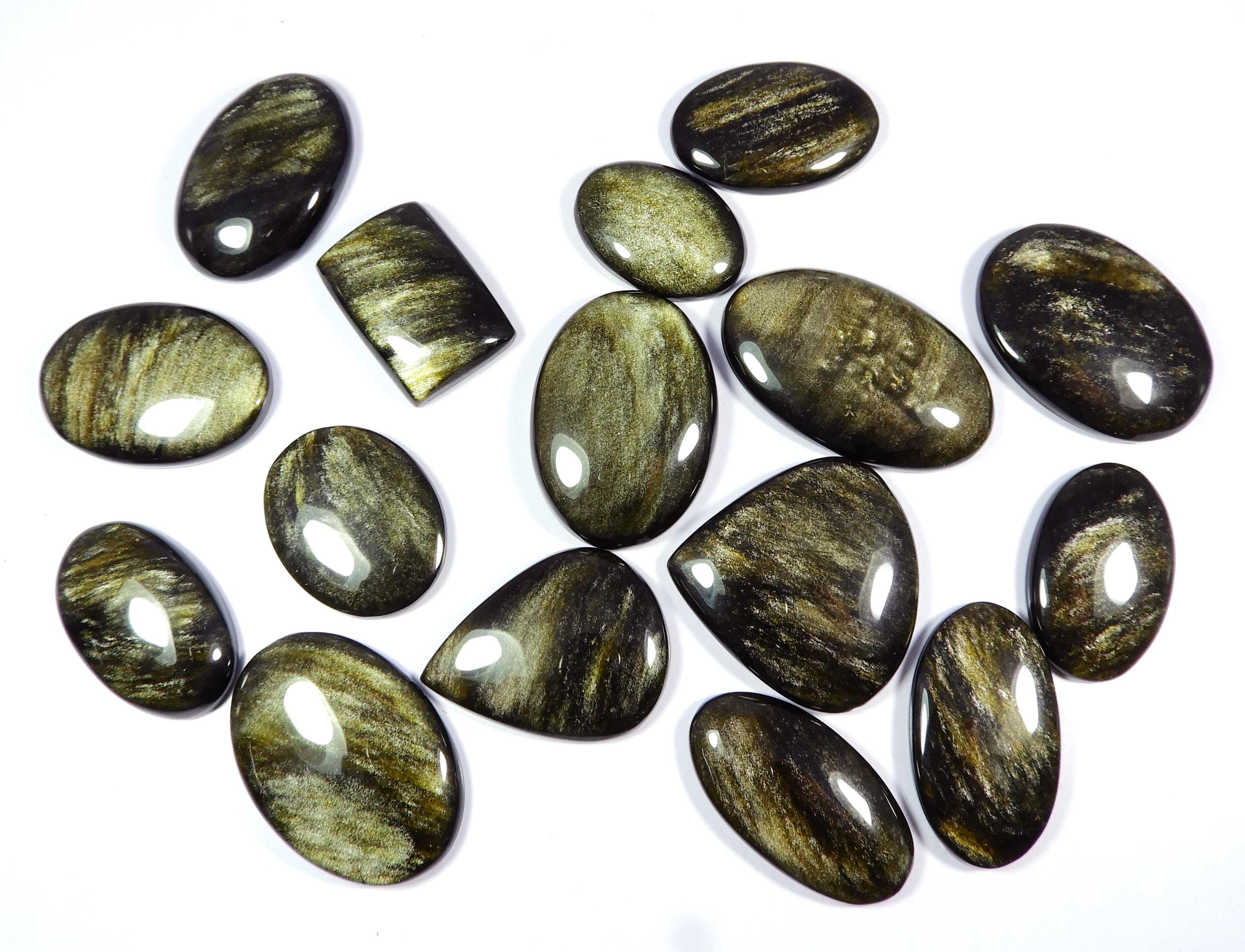 Sparkle Golden Sheen Obsidian Gemstone. Natural Golden Obsidian. Golden Sheen Obsidian Cabochon. Mix Shape Wholesale Obsidian Loose
