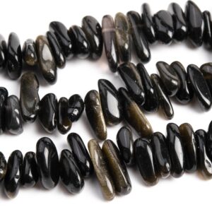 Genuine Natural Gold Sheen Obsidian Loose Beads Stick Pebble Chip Shape 12-24x3-5mm