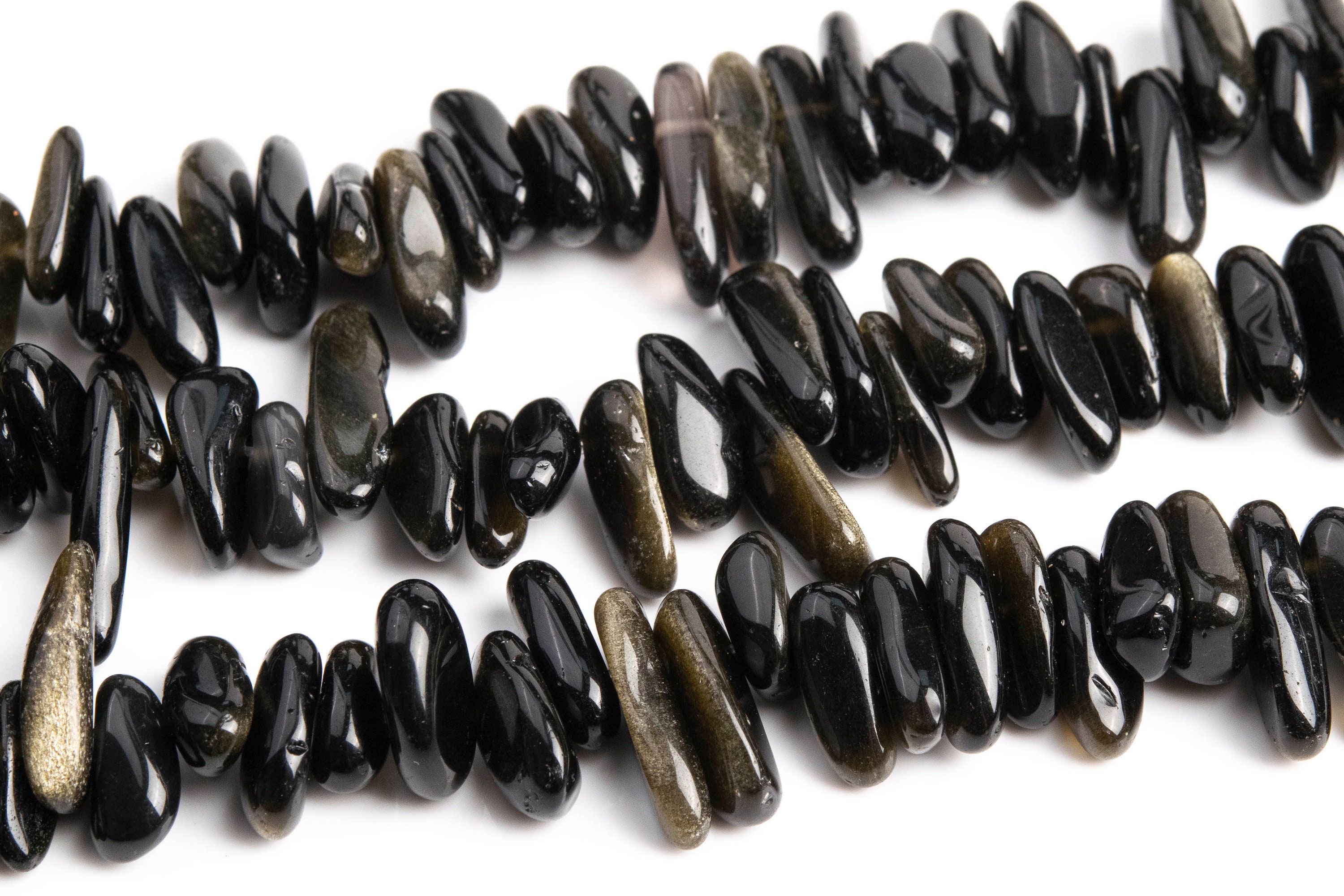 Genuine Natural Gold Sheen Obsidian Loose Beads Stick Pebble Chip Shape 12-24x3-5mm Genuine Natural Gold Sheen Obsidian Loose Beads Stick Pebble Chip Shape 12-24x3-5mm