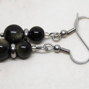 Glimmering Golden Obsidian Earrings 6-8mm with Stainless Steel Accents, Surgical Steel Ear Wires